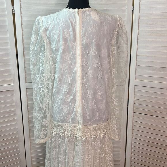 Jessica McClintock Bridal Vintage Drop Waist Victorian Lace Dress 11/12 - Picture 9 of 12